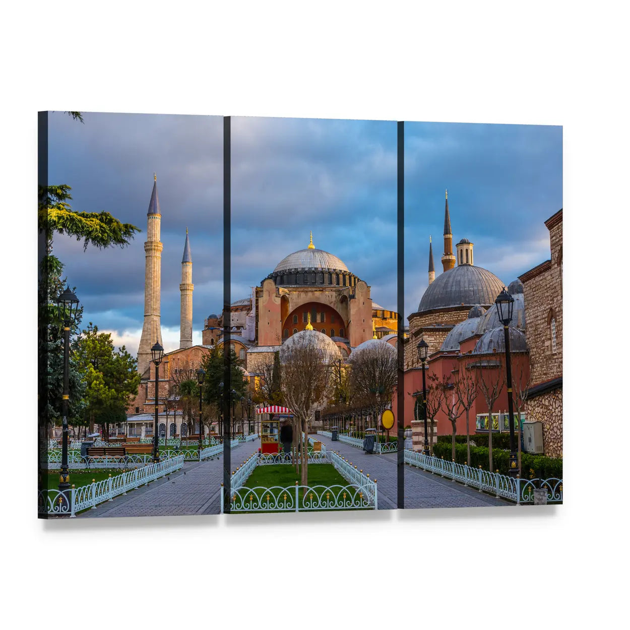Hagia Sophia Mosque, Istanbul Canvas Wall Art, 3 panel 3 Horizontal layout gallery wrapped canvas set, angled product view