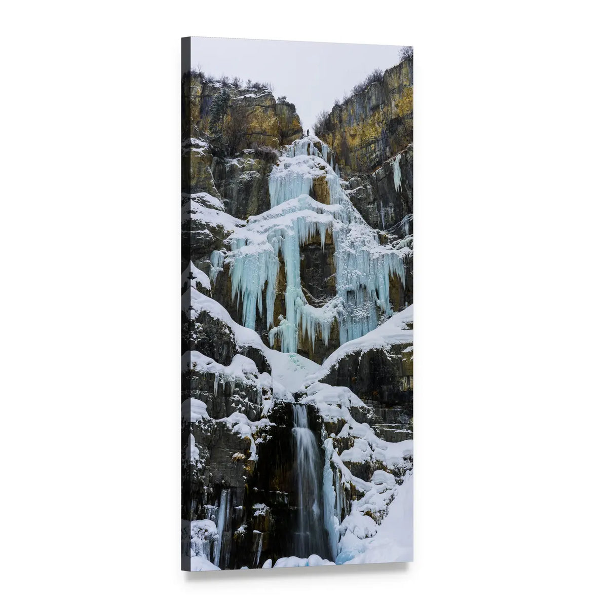 Frozen Multi-tier Waterfall Vertical Canvas Wall Art, 1 panel 1 Vertical layout gallery wrapped canvas set, angled product view