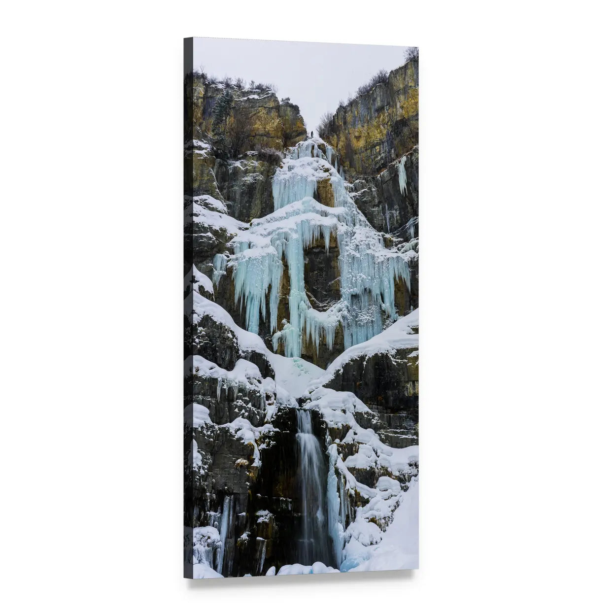 Frozen Multi-tier Waterfall Vertical Canvas Wall Art, 1 panel 1 Vertical layout gallery wrapped canvas set, angled product view