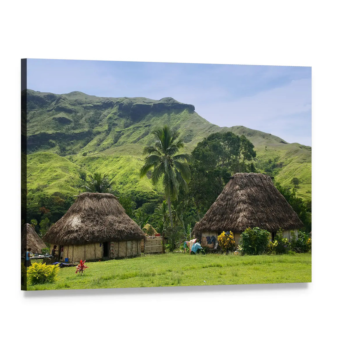 Thatched Huts of Navala Village Canvas Wall Art, single panel gallery wrapped canvas, angled product view