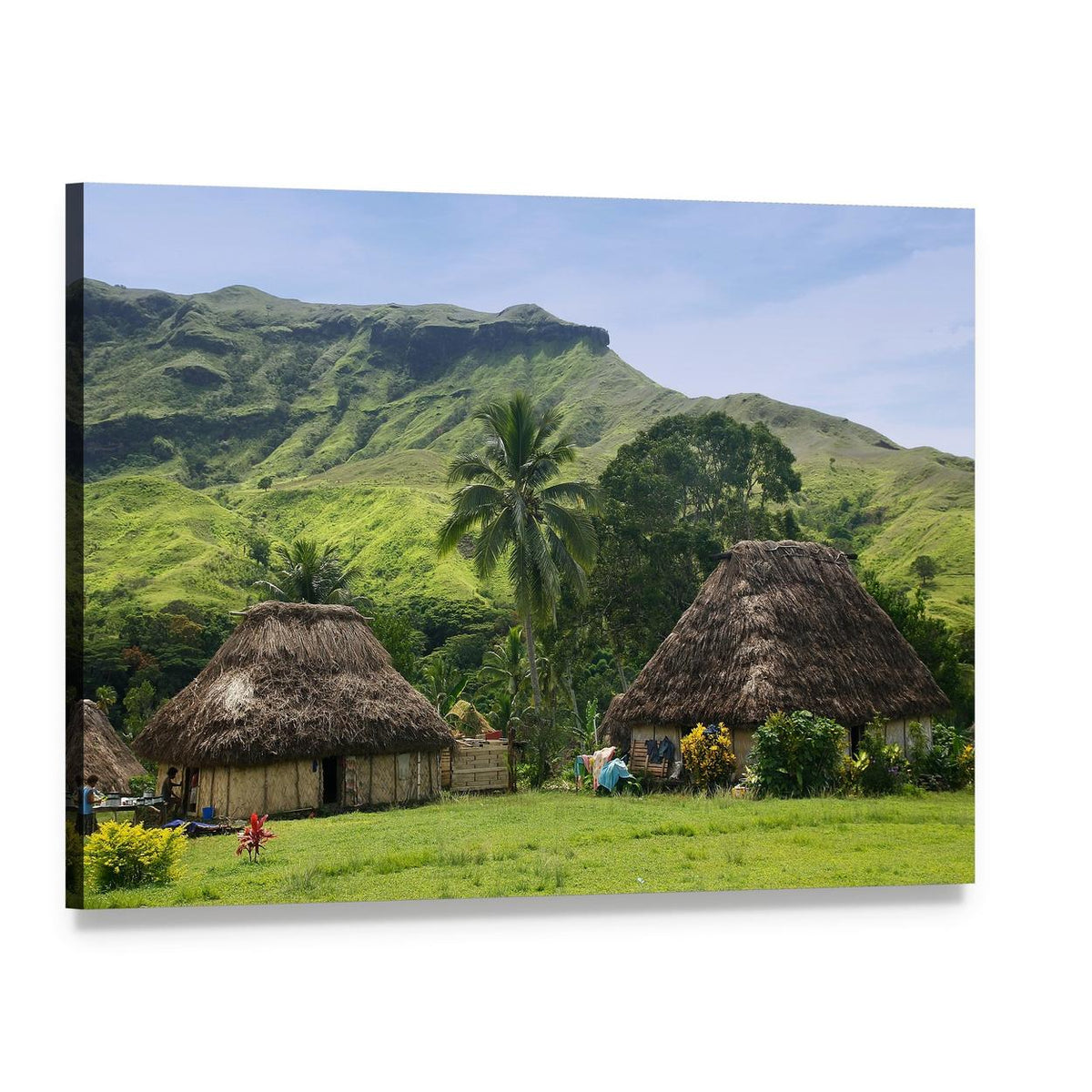 Traditional Huts in Navala Village Canvas Wall Art, single panel gallery wrapped canvas, angled product view