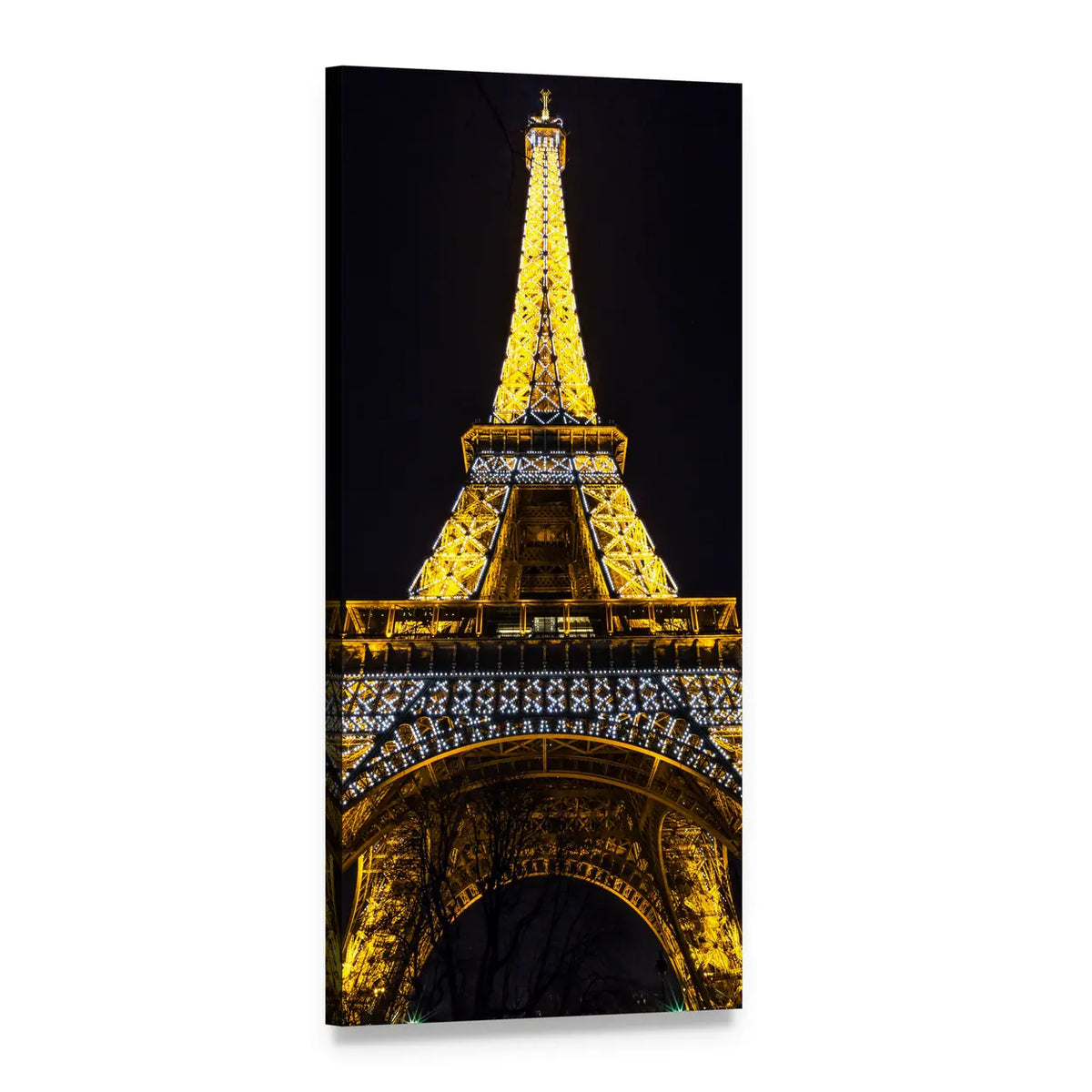 Eiffel Tower at Night Vertical Canvas Wall Art, 1 panel 1 Vertical layout gallery wrapped canvas set, angled product view