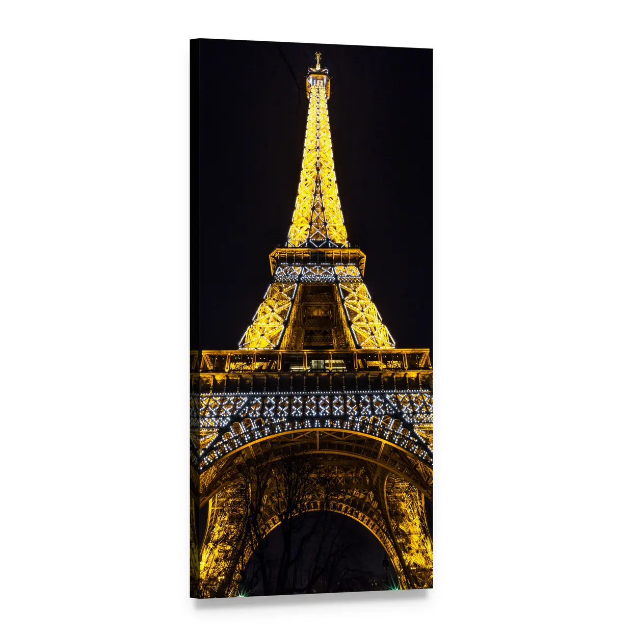 Eiffel Tower at Night Vertical Canvas Wall Art, 1 panel 1 Vertical layout gallery wrapped canvas set, angled product view