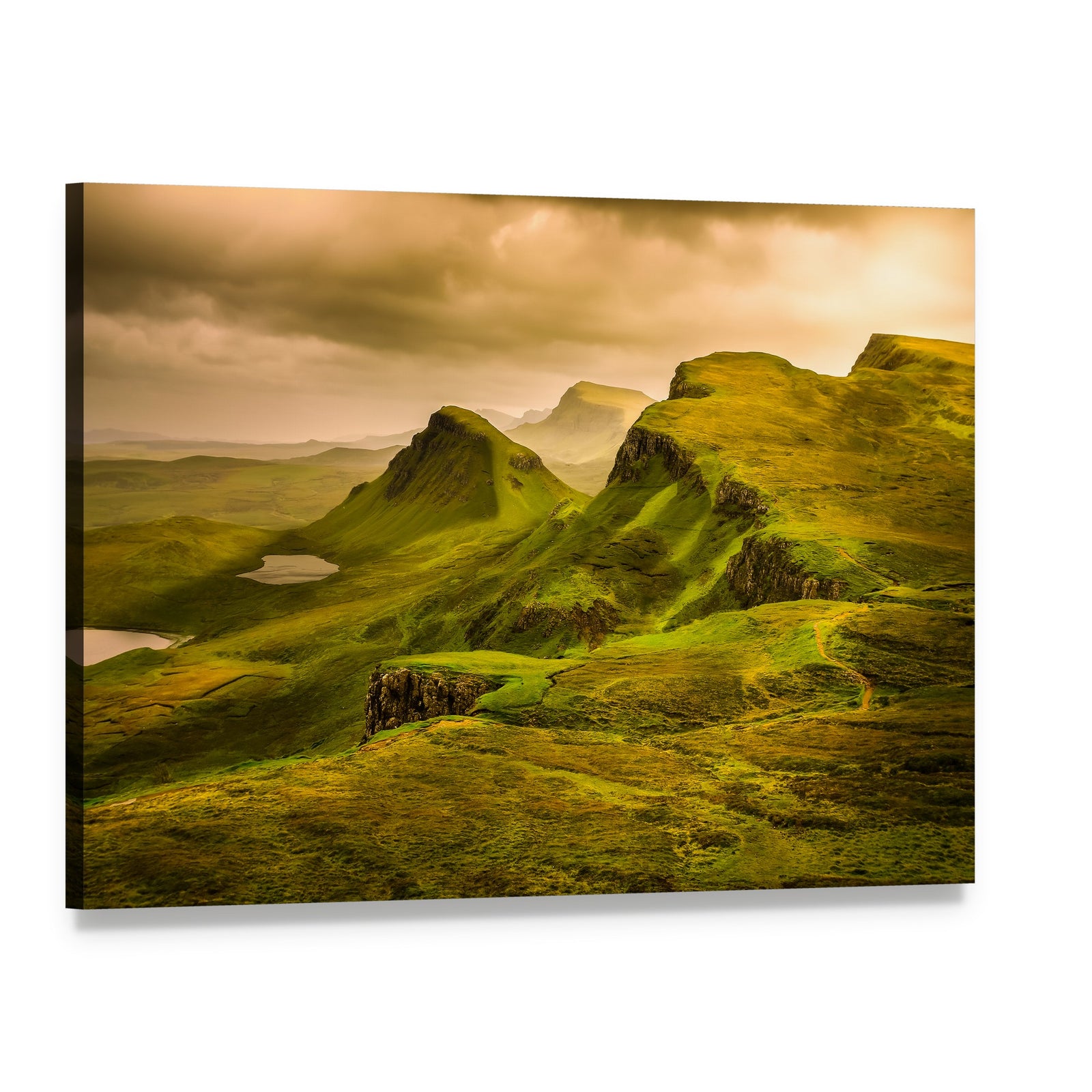 Quiraing Sunset Over Mountains Canvas Wall Art, single panel gallery wrapped canvas, angled product view