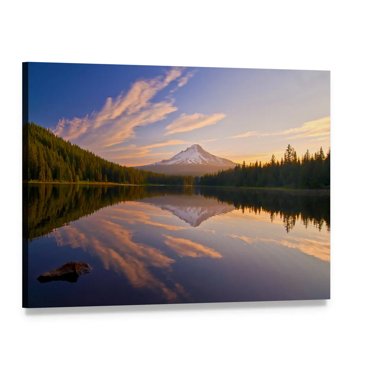 Sunrise In Trillium Lake In Oregon Canvas Wall Art, single panel gallery wrapped canvas, angled product view