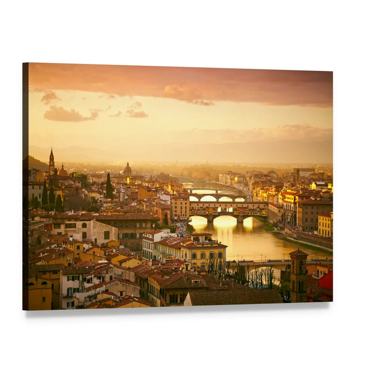 Ponte Vecchio at Sunset Canvas Wall Art, single panel gallery wrapped canvas, angled product view