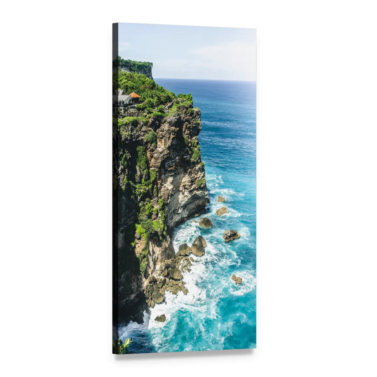 Lush Coastal Cliffs with Turquoise Waves Vertical Canvas Wall Art, 1 panel 1 Vertical layout gallery wrapped canvas set, angled product view