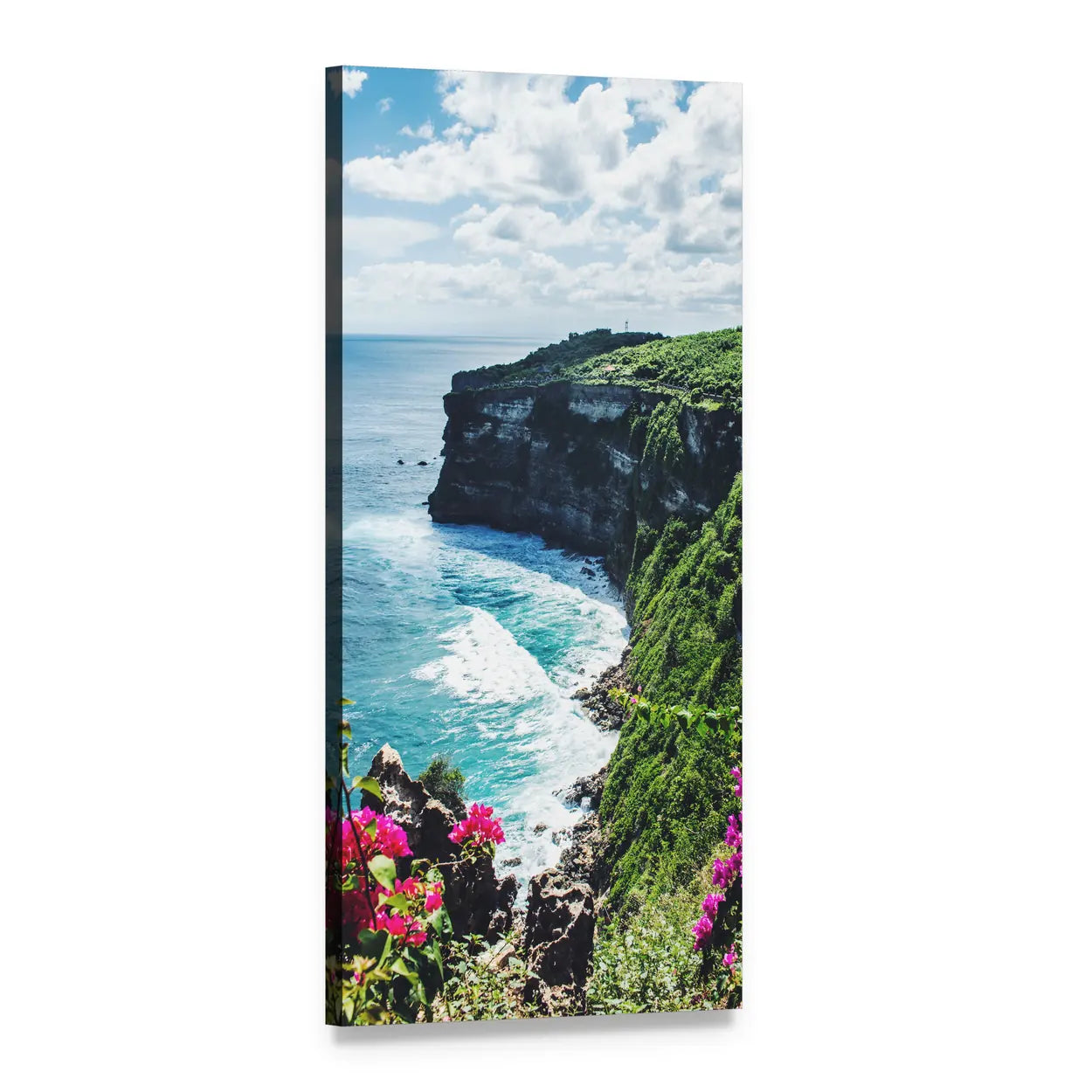 Turquoise Sea and Verdant Cliffs Vertical Canvas Wall Art, 1 panel 1 Vertical layout gallery wrapped canvas set, angled product view