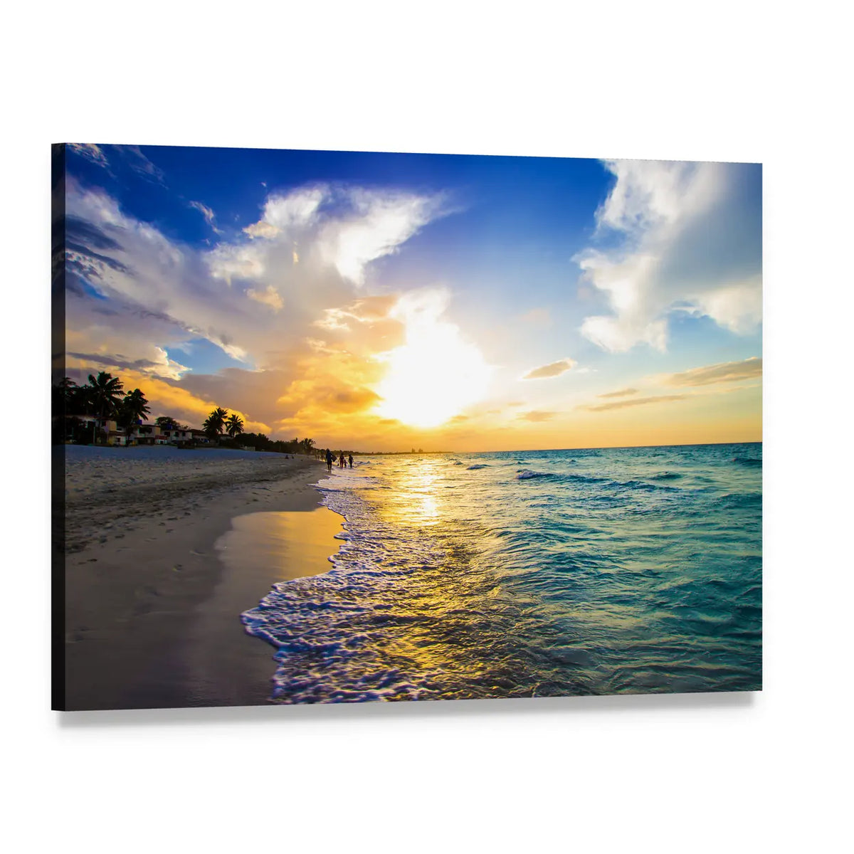 Sunset Shoreline with Palm Trees Canvas Wall Art, single panel gallery wrapped canvas, angled product view