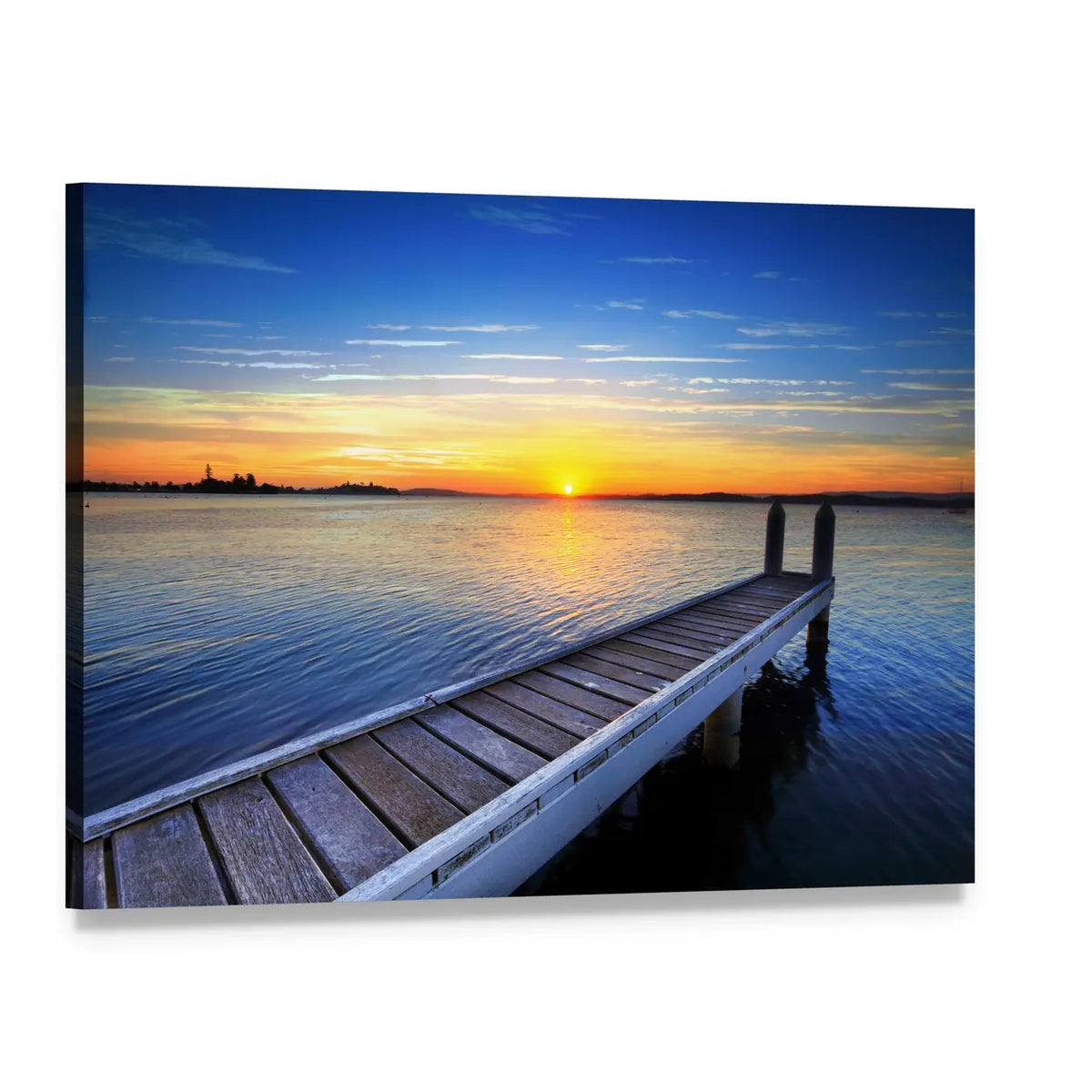 Lake Macquarie Sunset Pier Canvas Wall Art, single panel gallery wrapped canvas, angled product view