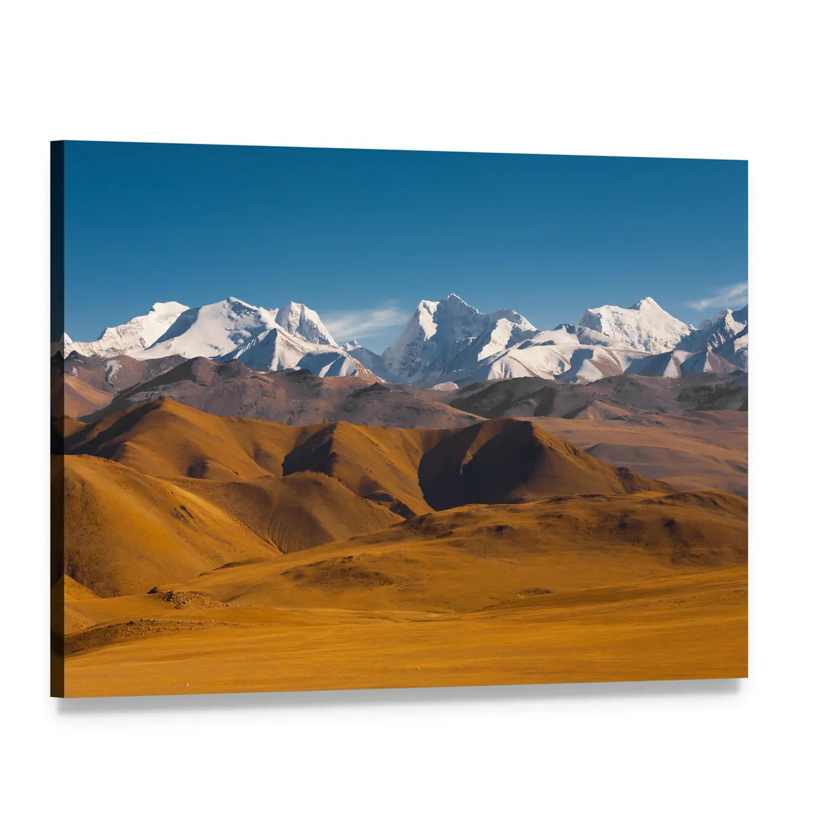 Himalayan Snow-capped Peaks and Golden Hills Canvas Wall Art, single panel gallery wrapped canvas, angled product view