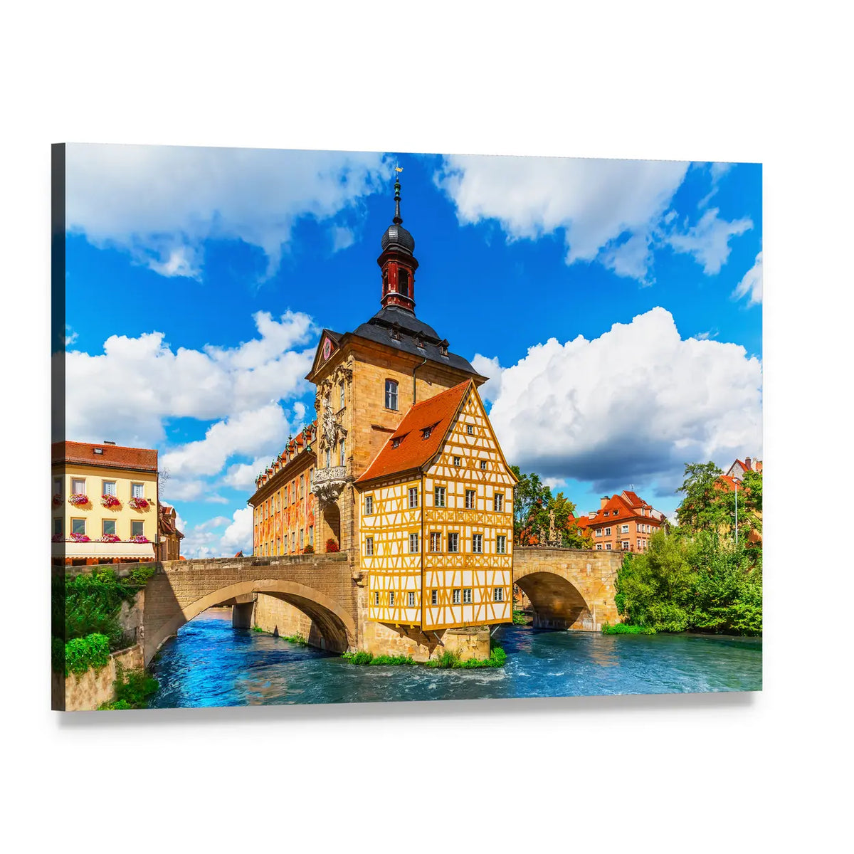 Bamberg City Hall Canvas Wall Art, single panel gallery wrapped canvas, angled product view