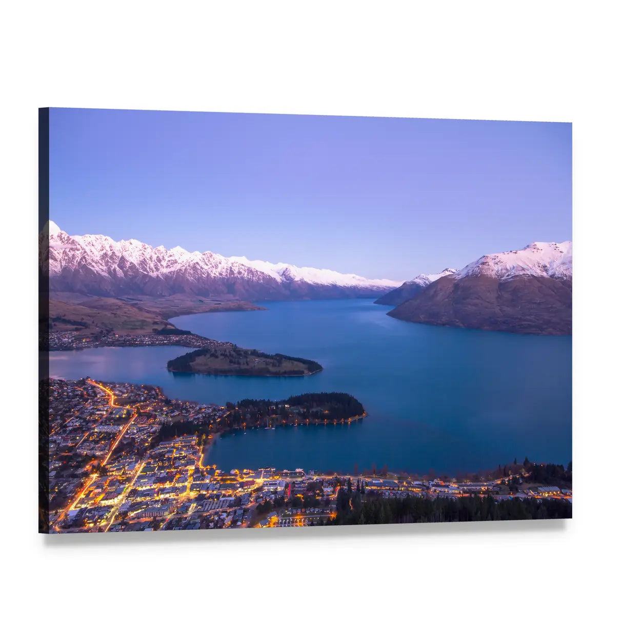 Queenstown Twilight Over Lake and Mountains Canvas Wall Art, single panel gallery wrapped canvas, angled product view
