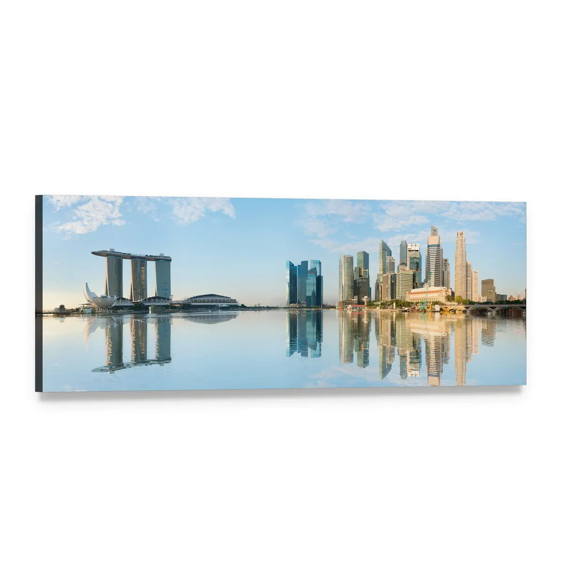 Marina Bay Sands Singapore Skyline Panoramic Canvas Wall Art, single panel gallery wrapped canvas, angled product view
