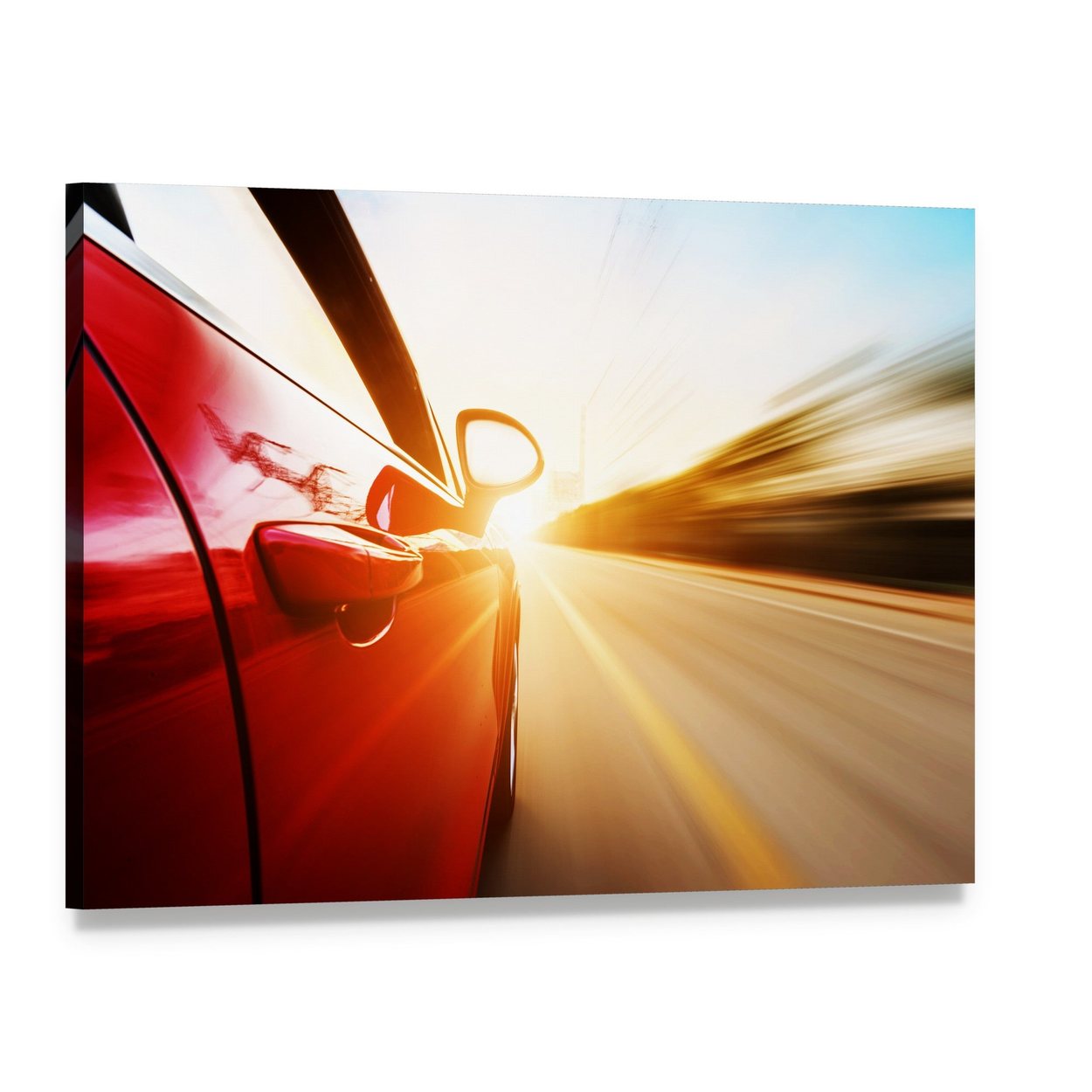 Red Car in High Speed Canvas Wall Art, single panel gallery wrapped canvas, angled product view