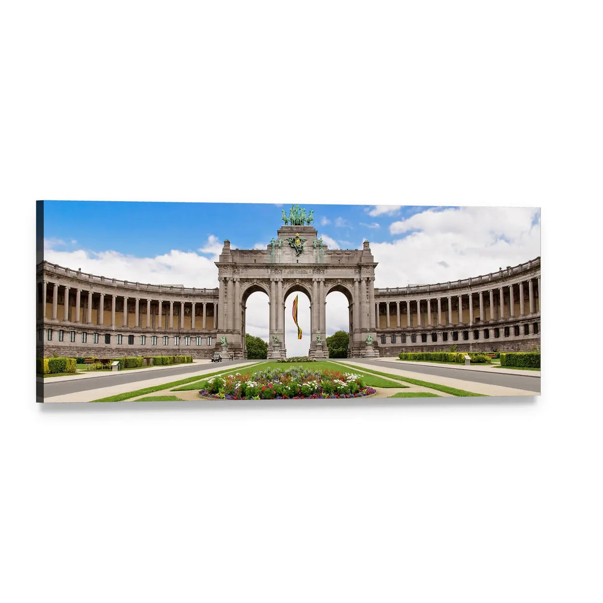 Triumphal Arch in Brussels Panoramic Canvas Wall Art, single panel gallery wrapped canvas, angled product view