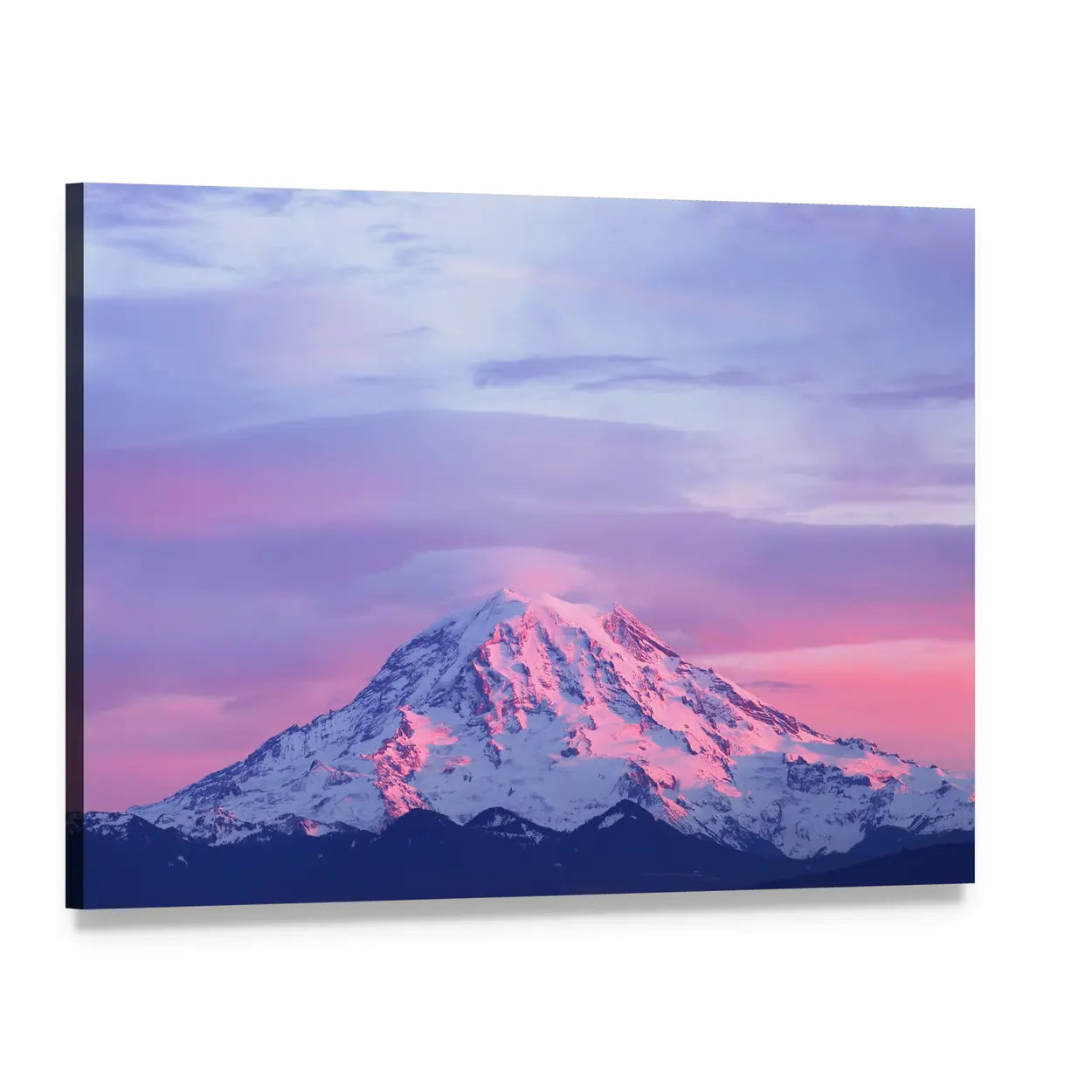 Sunset Light on Mount Rainier Canvas Wall Art, single panel gallery wrapped canvas, angled product view