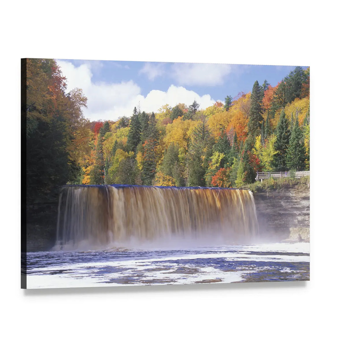 Autumn Waterfall in Michigan Canvas Wall Art, single panel gallery wrapped canvas, angled product view