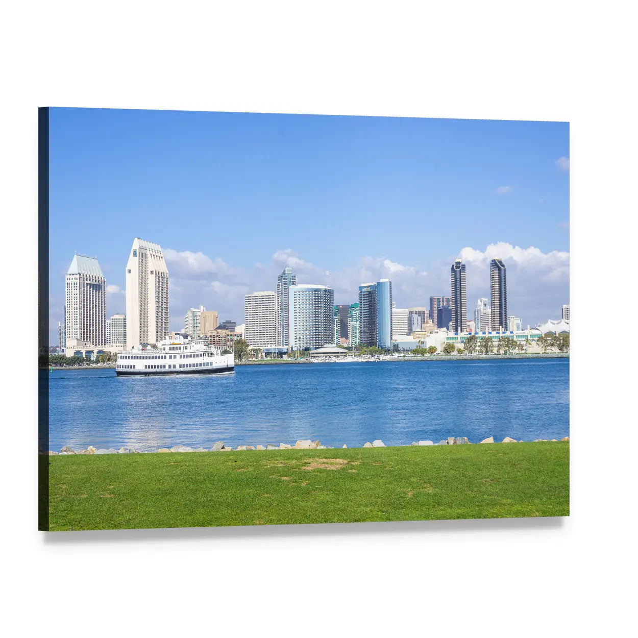 San Diego Skyline from Coronado Island Canvas Wall Art, single panel gallery wrapped canvas, angled product view