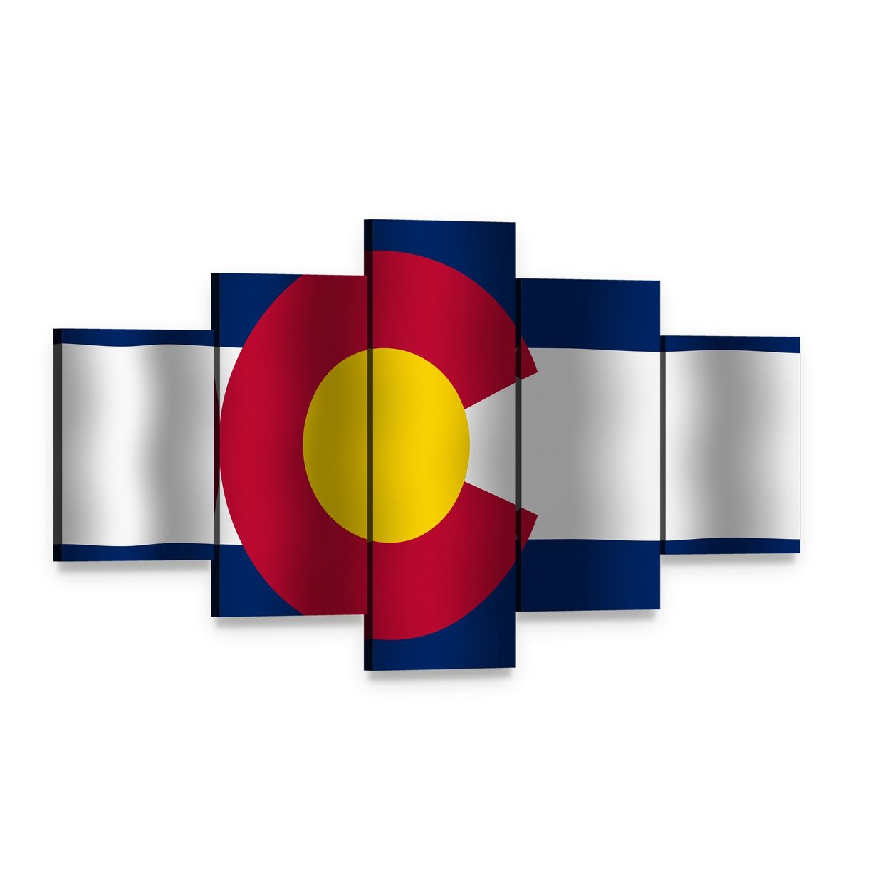 Waving Colorado State Flag Canvas Wall Art, 5 panel 5 Star layout gallery wrapped canvas set, angled product view