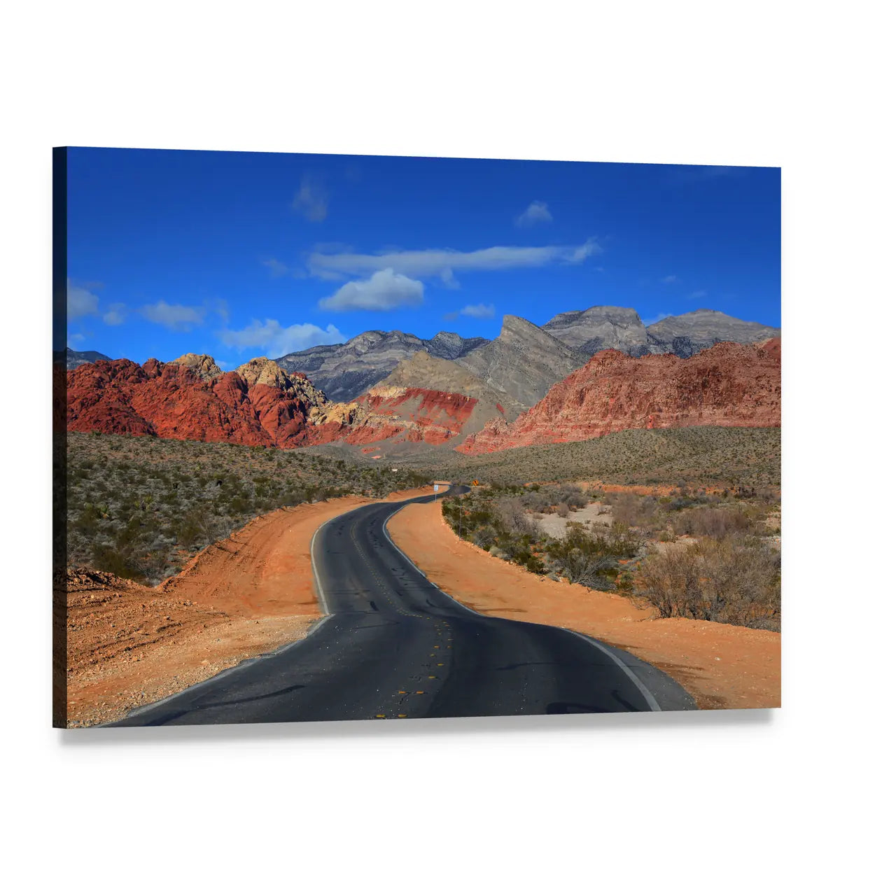 Road to Red Rock Canyon Canvas Wall Art, single panel gallery wrapped canvas, angled product view
