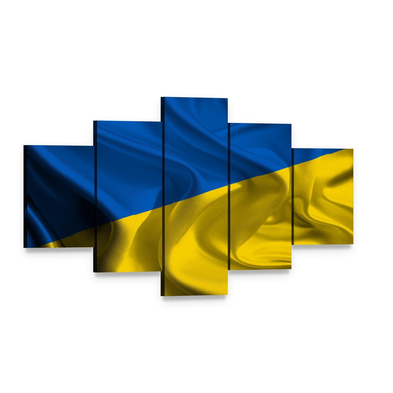Waving Ukraine Flag Canvas Wall Art, 5 panel 5 Star layout gallery wrapped canvas set, angled product view