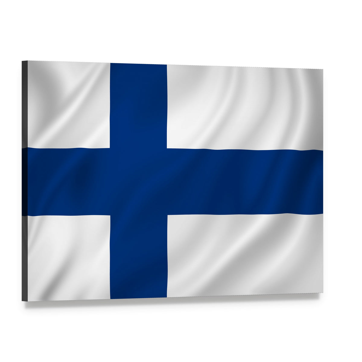 Finnish Flag Minimalist Design Canvas Wall Art, single panel gallery wrapped canvas, angled product view