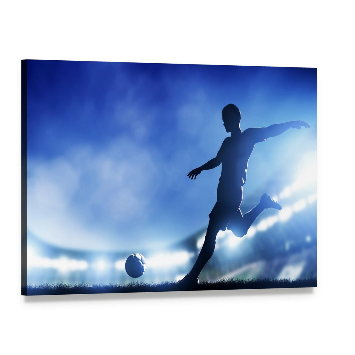 Soccer Match and Player Canvas Wall Art, single panel gallery wrapped canvas, angled product view