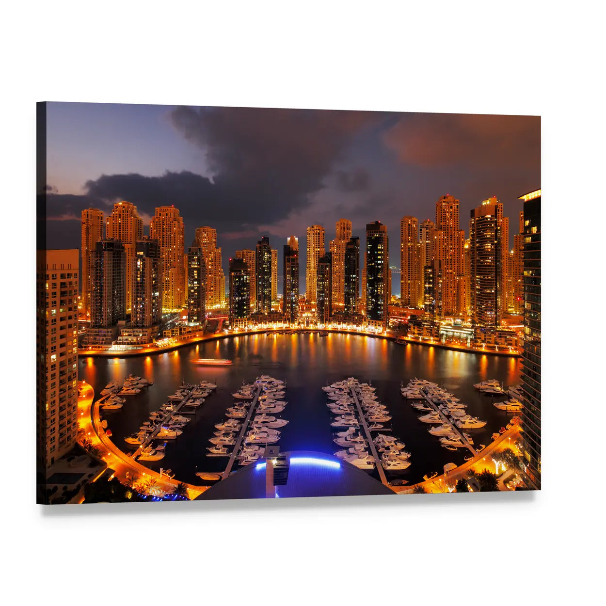 Dubai Marina at Dusk Canvas Wall Art, single panel gallery wrapped canvas, angled product view