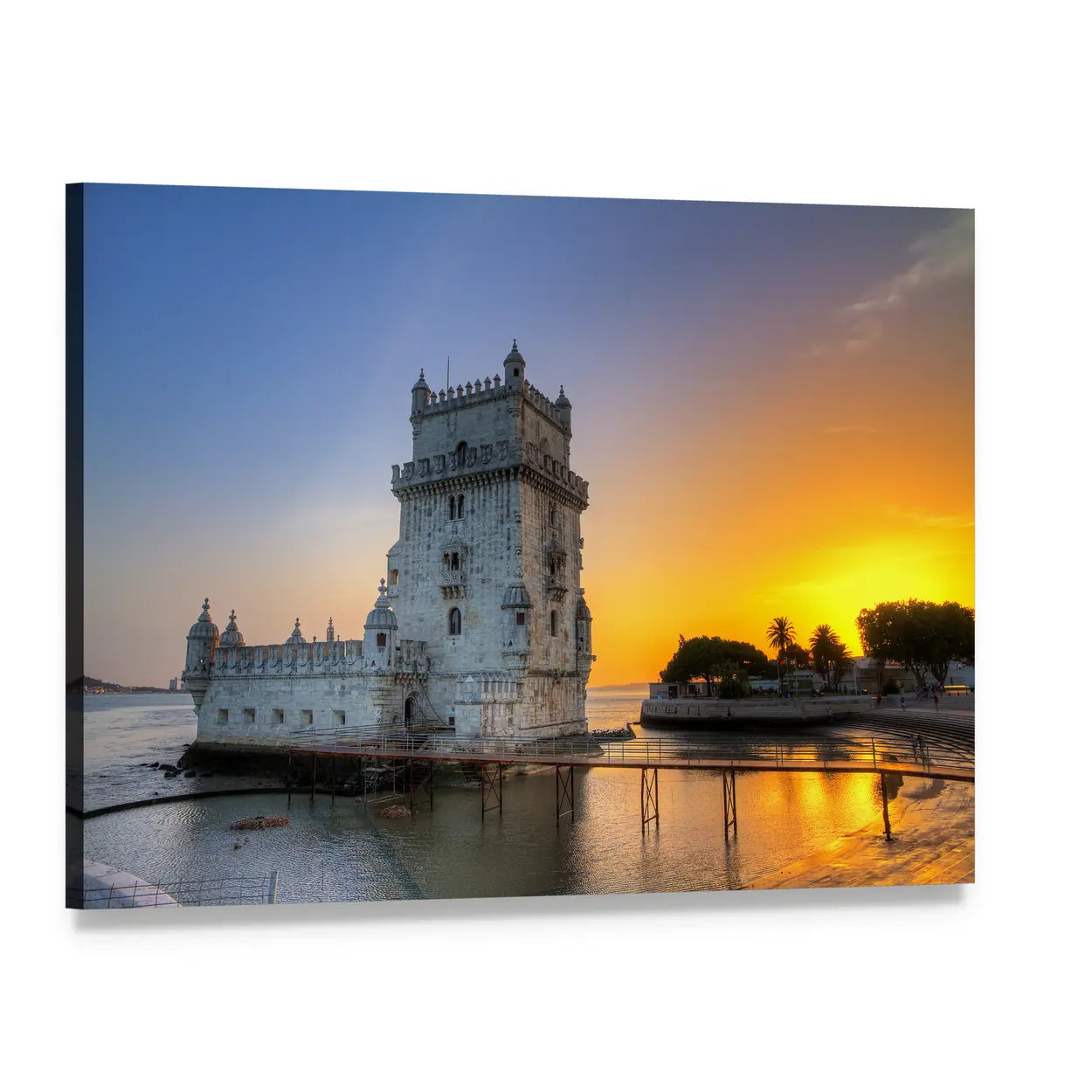Belém Tower at Sunset Canvas Wall Art, single panel gallery wrapped canvas, angled product view