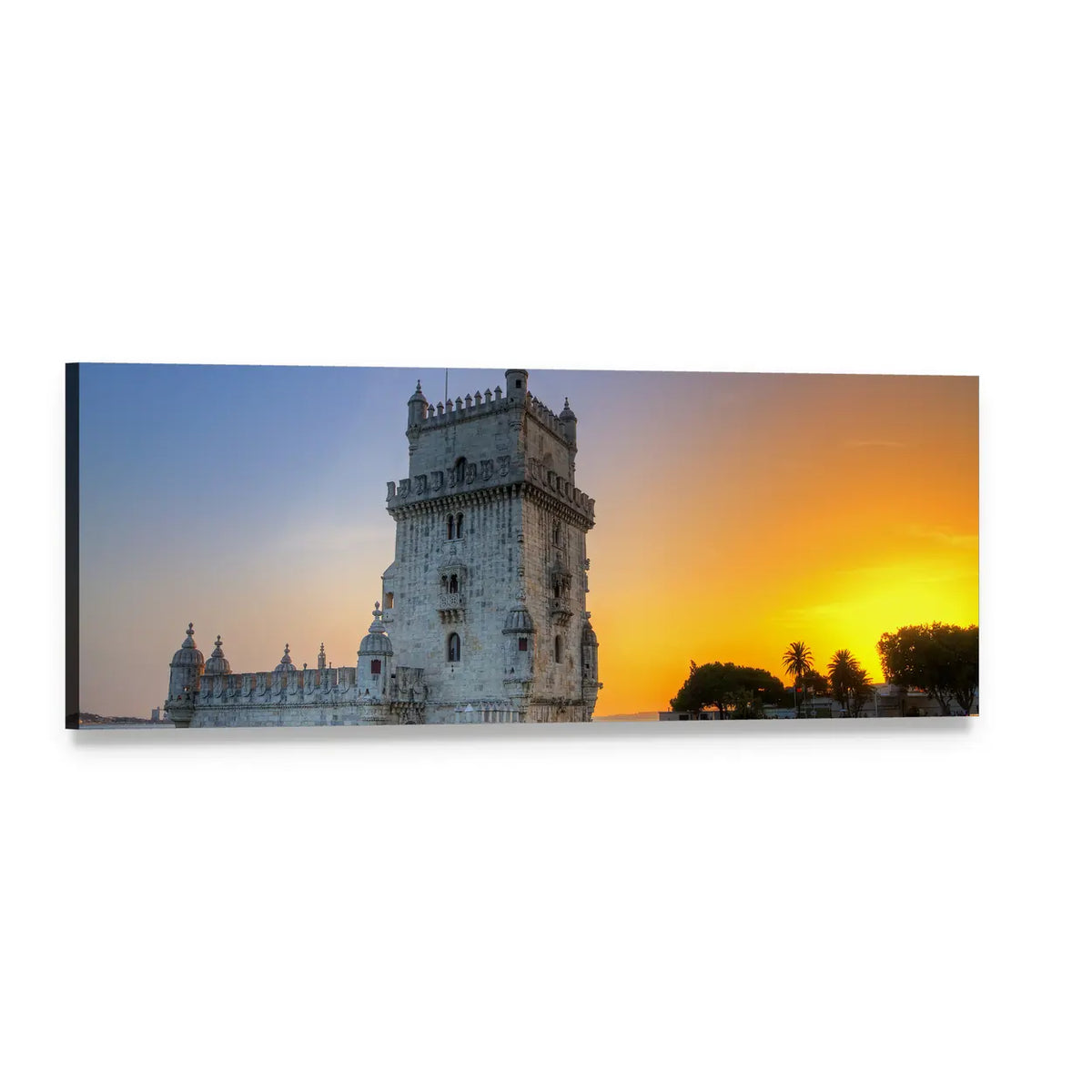 Belém Tower at Sunset Panoramic Canvas Wall Art, single panel gallery wrapped canvas, angled product view