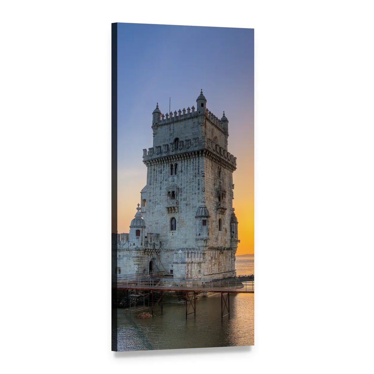 Belém Tower at Sunset Vertical Canvas Wall Art, 1 panel 1 Vertical layout gallery wrapped canvas set, angled product view
