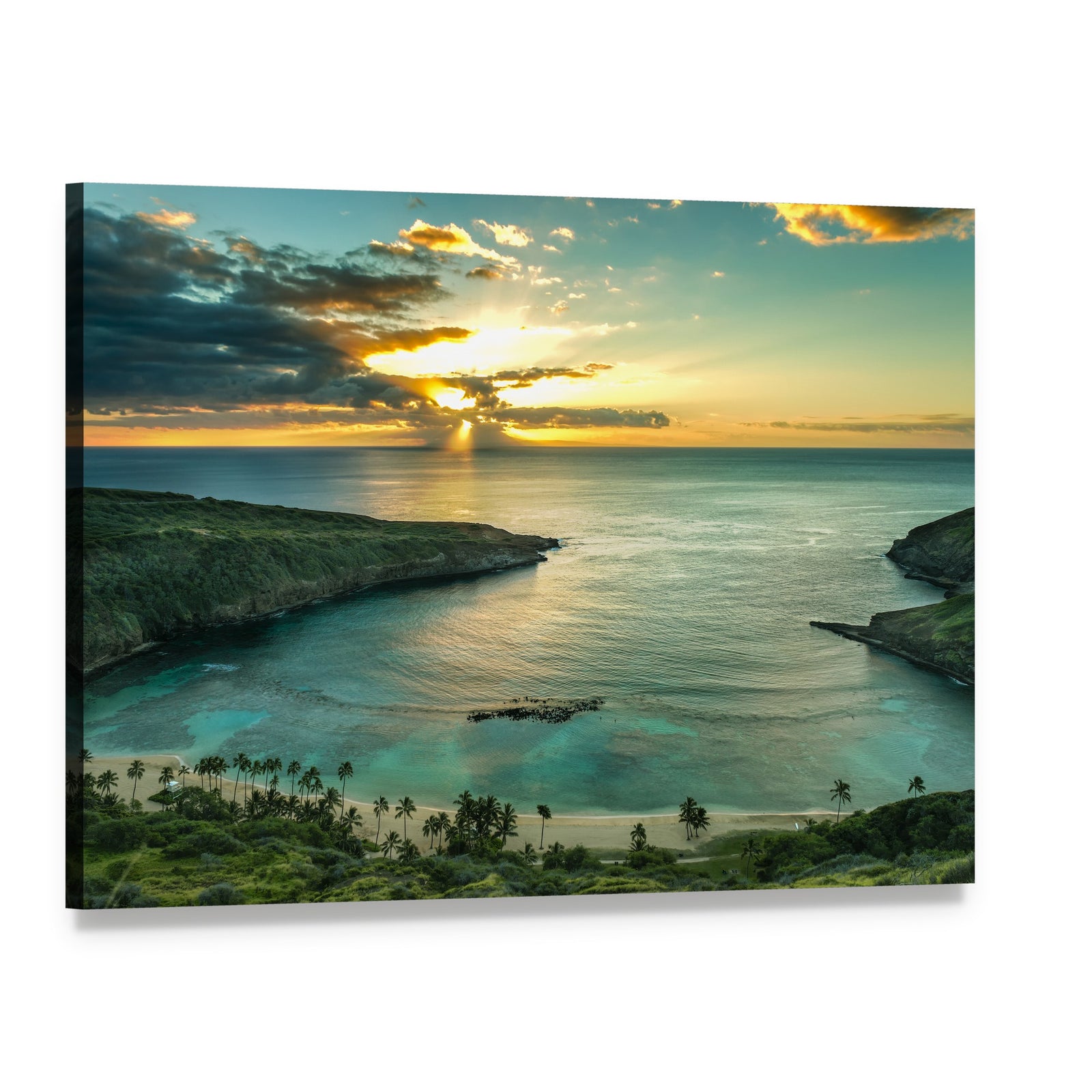 Sunrise Over Hanauma Bay Canvas Wall Art, single panel gallery wrapped canvas, angled product view