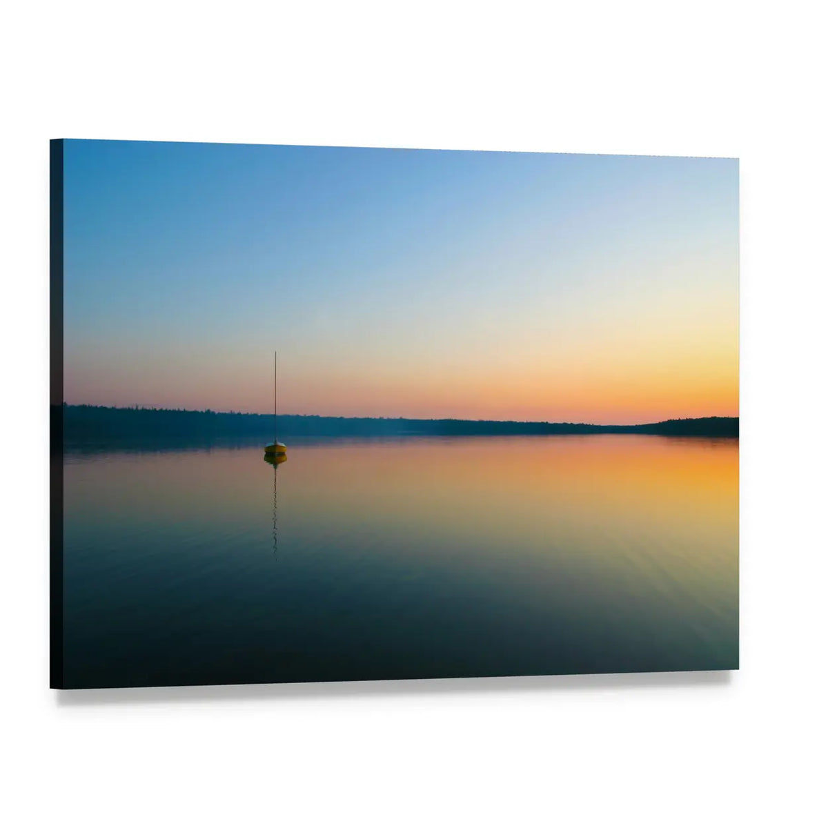 Yellow Sailboat at Sunset Canvas Wall Art, single panel gallery wrapped canvas, angled product view