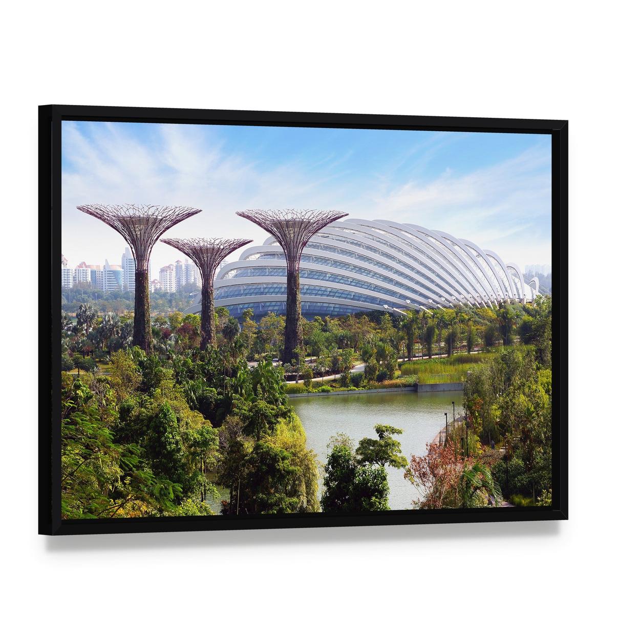 Supertree Grove at Gardens by the Bay Canvas Wall Art, framed canvas in a black floater frame, angled product view