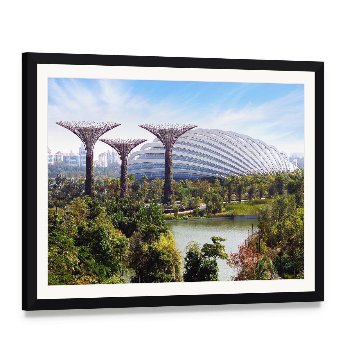 Supertree Grove at Gardens by the Bay Canvas Wall Art, framed print with white mat and black frame, angled product view