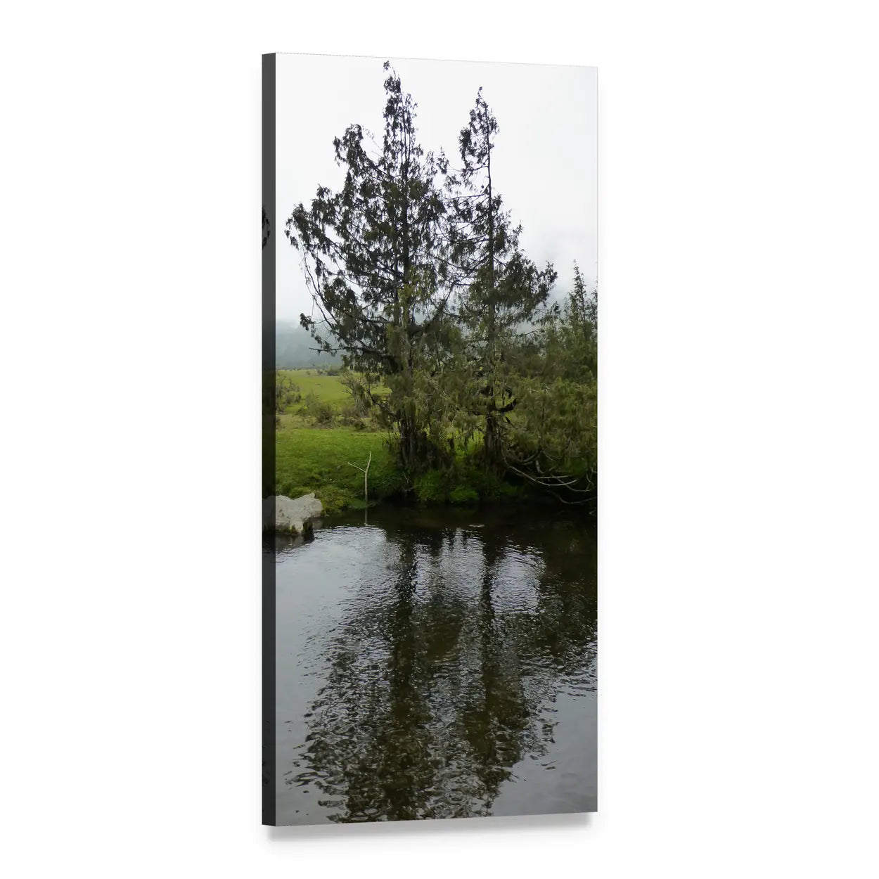 Bhutan River Reflection Vertical Canvas Wall Art, 1 panel 1 Vertical layout gallery wrapped canvas set, angled product view