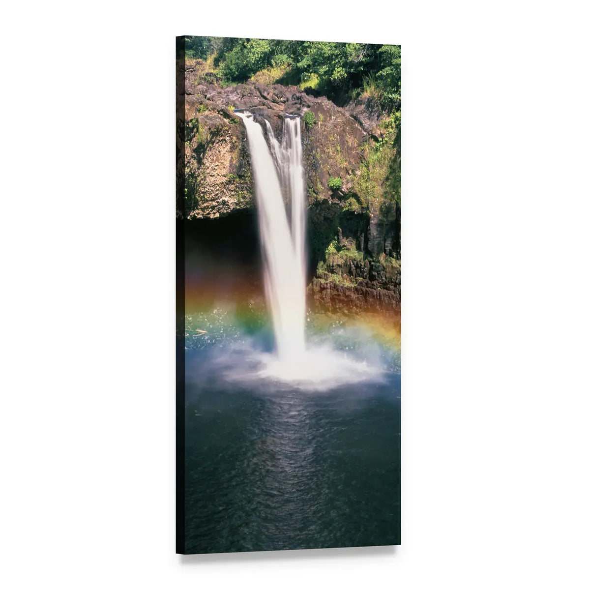 Hawaii Rainbow Falls Vertical Canvas Wall Art, 1 panel 1 Vertical layout gallery wrapped canvas set, angled product view