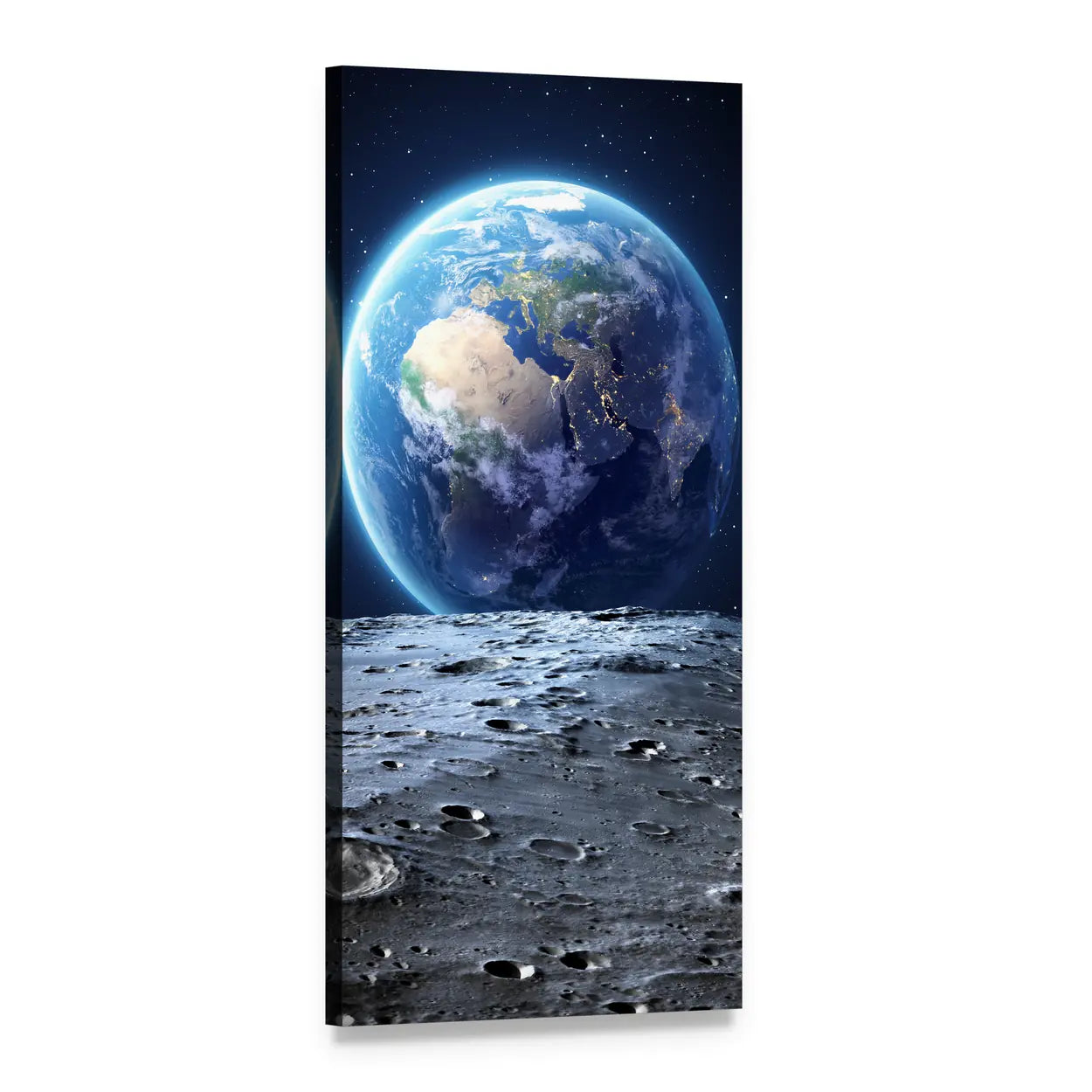 Earth Above Lunar Horizon Vertical Canvas Wall Art, 1 panel 1 Vertical layout gallery wrapped canvas set, angled product view
