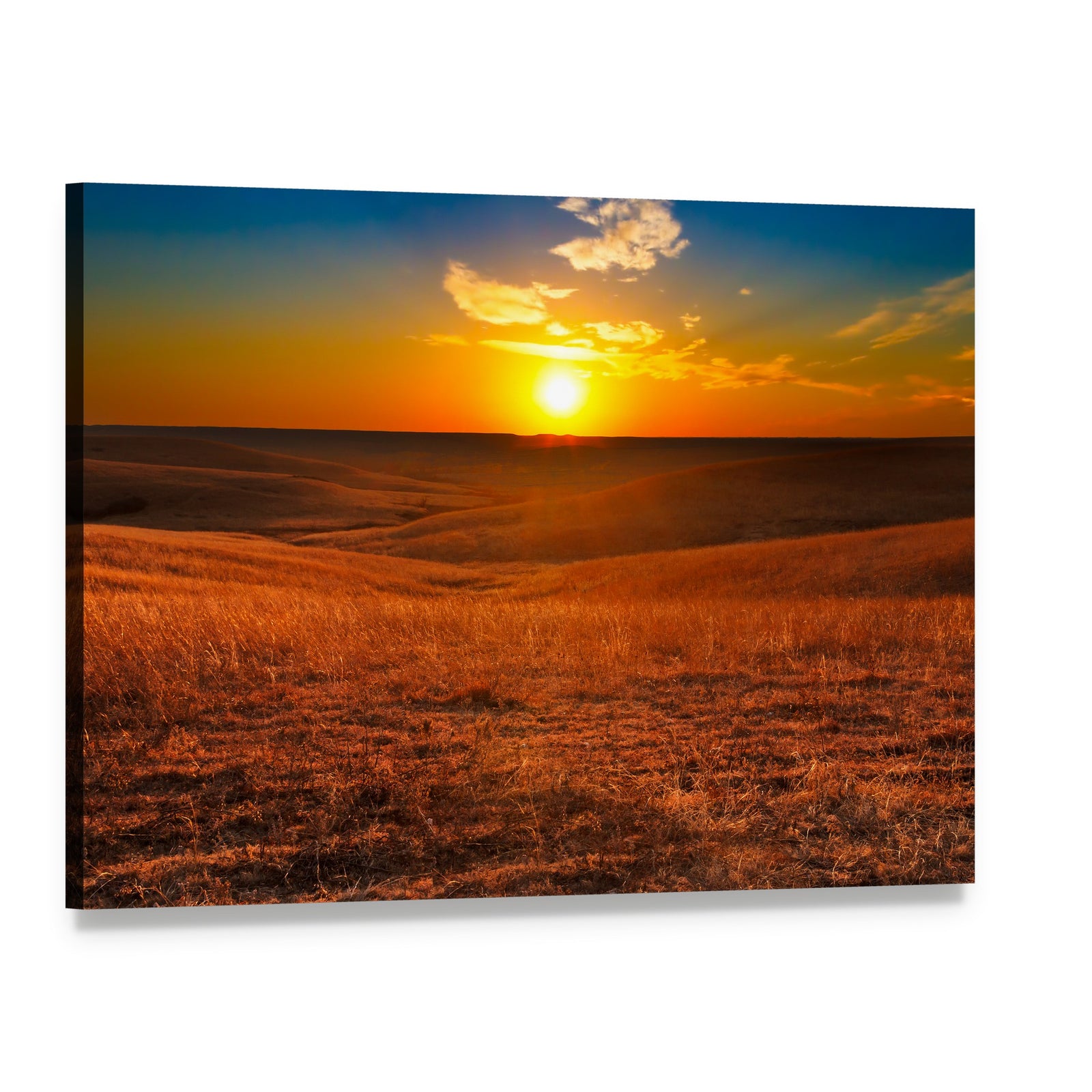 Sunset Over Flint Hills, Kansas Canvas Wall Art, single panel gallery wrapped canvas, angled product view