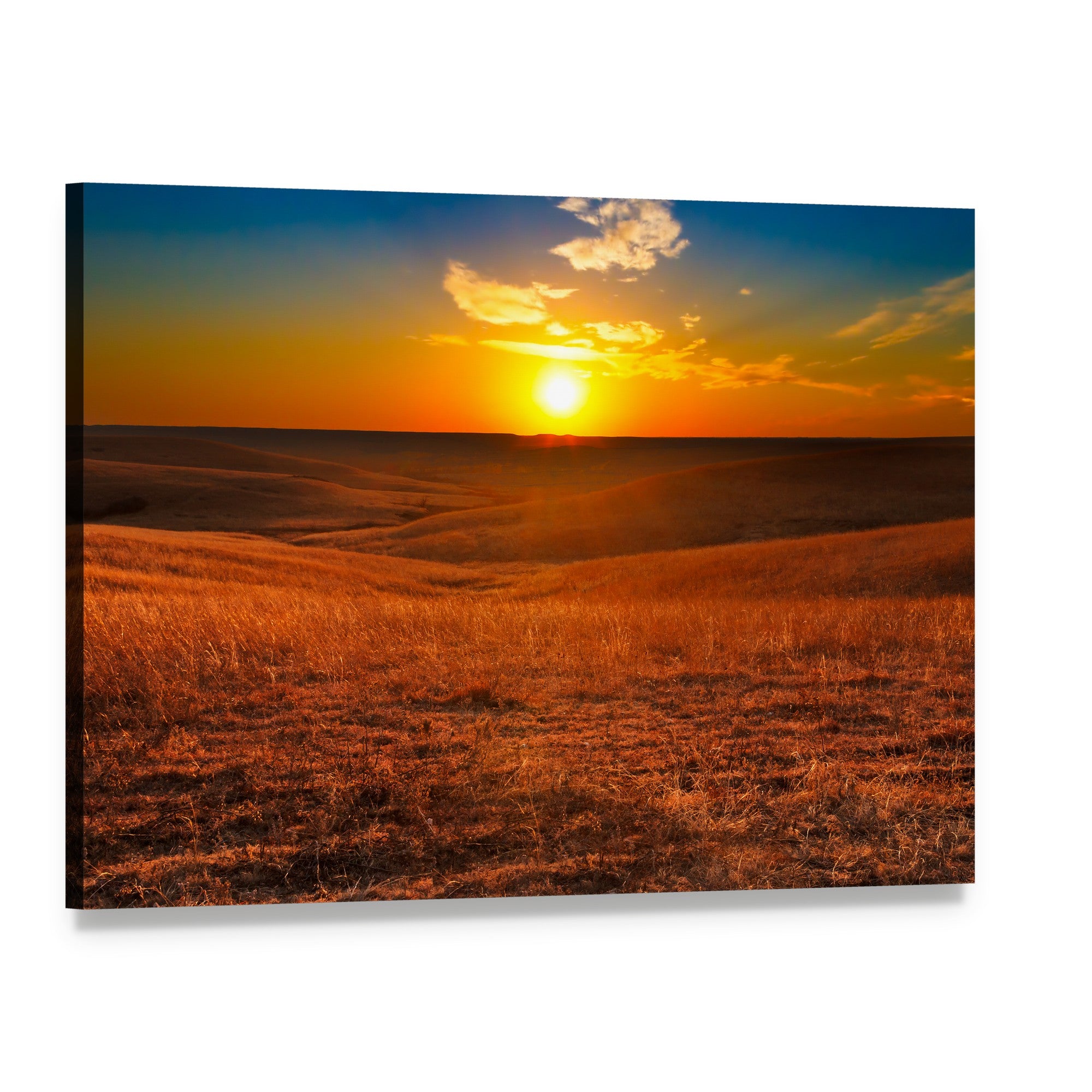 Sunset Over Flint Hills, Kansas Canvas Wall Art, single panel gallery wrapped canvas, angled product view