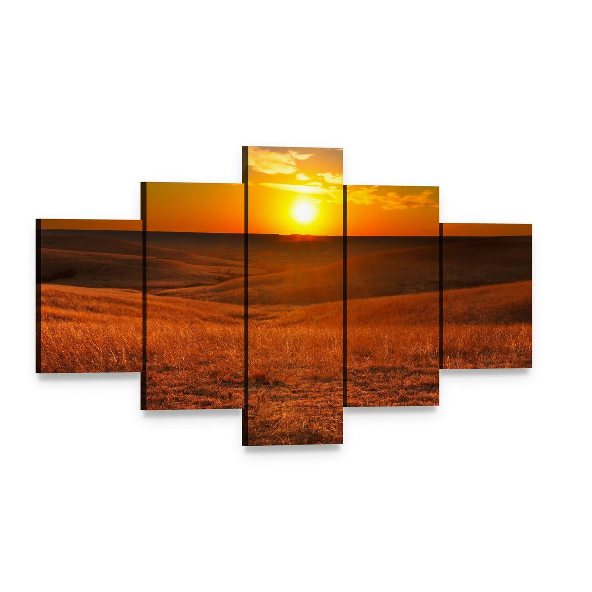 Sunset Over Flint Hills, Kansas Canvas Wall Art, 5 panel 5 Star layout gallery wrapped canvas set, angled product view