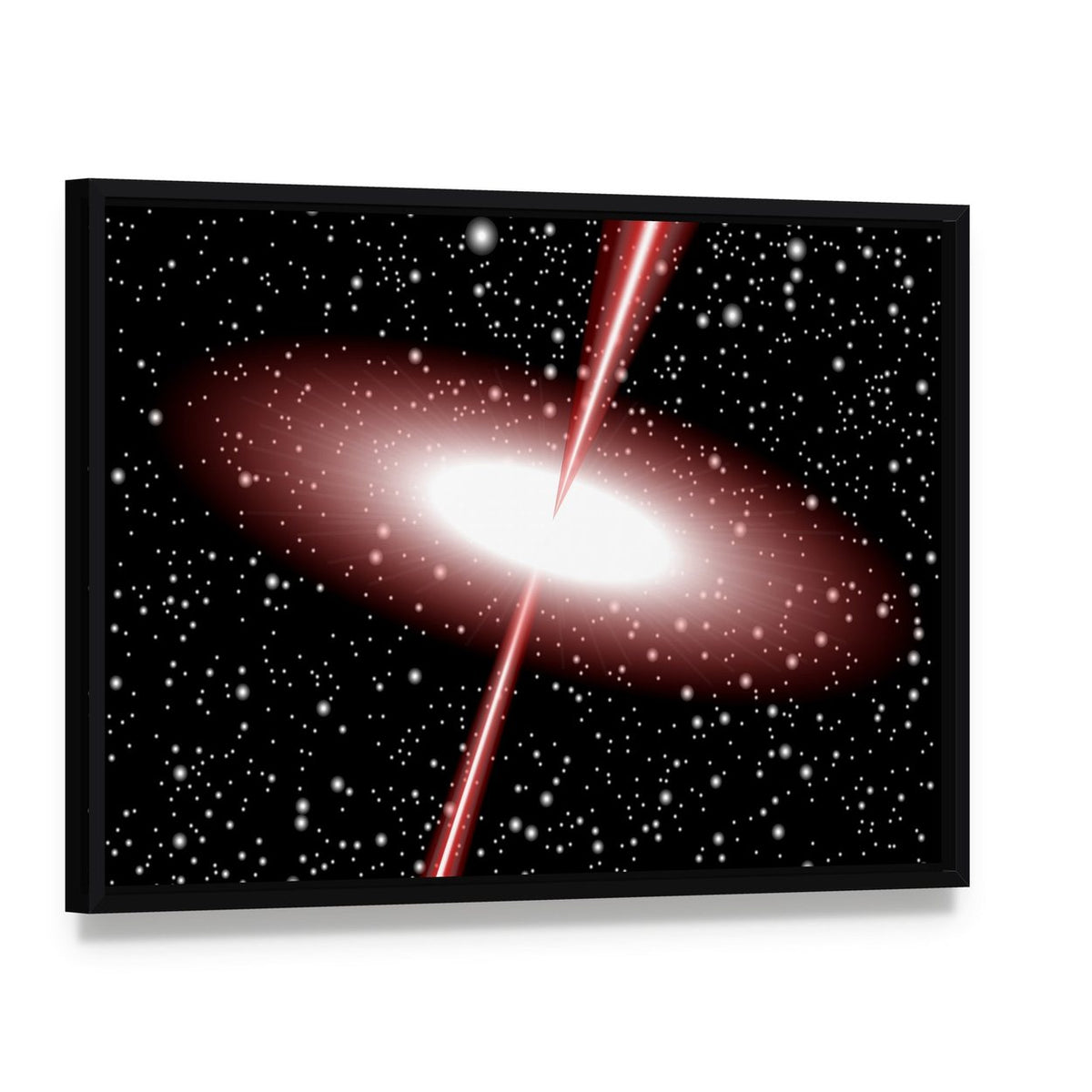 Quasar Red Vector Canvas Wall Art, framed canvas in a black floater frame, angled product view