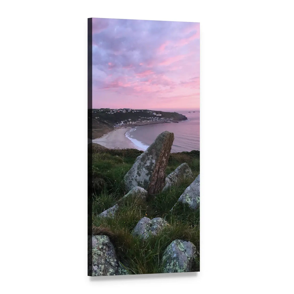 Cliffs at Sunset with Pink Sky Vertical Canvas Wall Art, 1 panel 1 Vertical layout gallery wrapped canvas set, angled product view