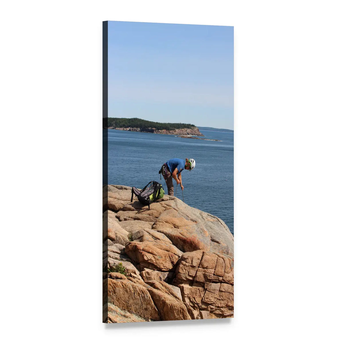 Rock Climber on Coastal Cliffs Vertical Canvas Wall Art, 1 panel 1 Vertical layout gallery wrapped canvas set, angled product view
