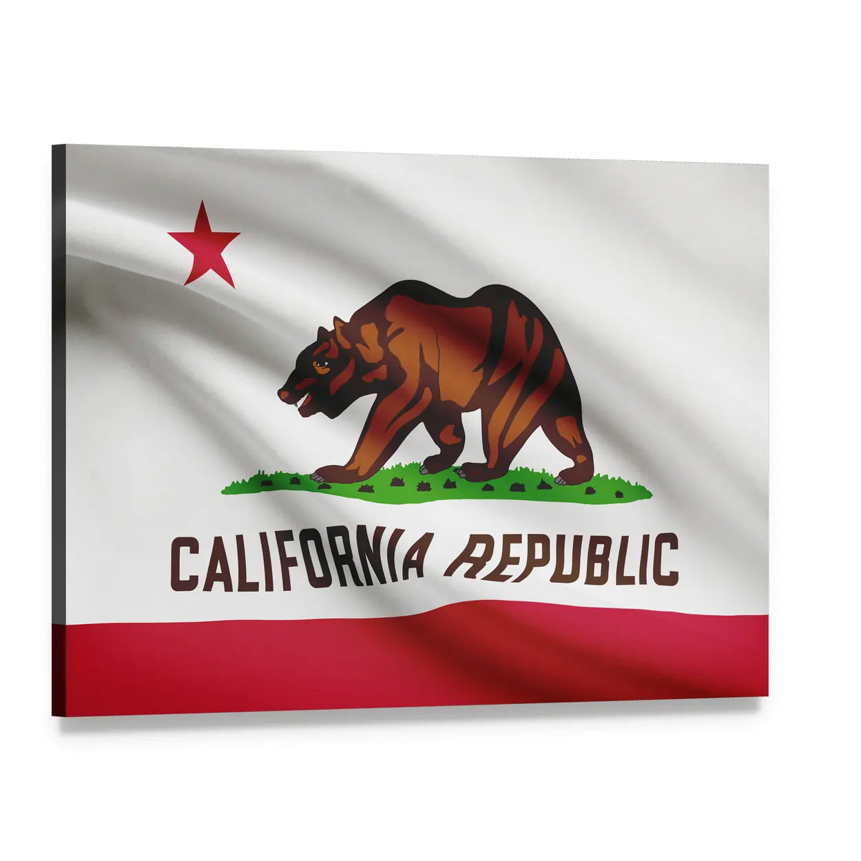 California State Flag with Grizzly Bear Canvas Wall Art, single panel gallery wrapped canvas, angled product view