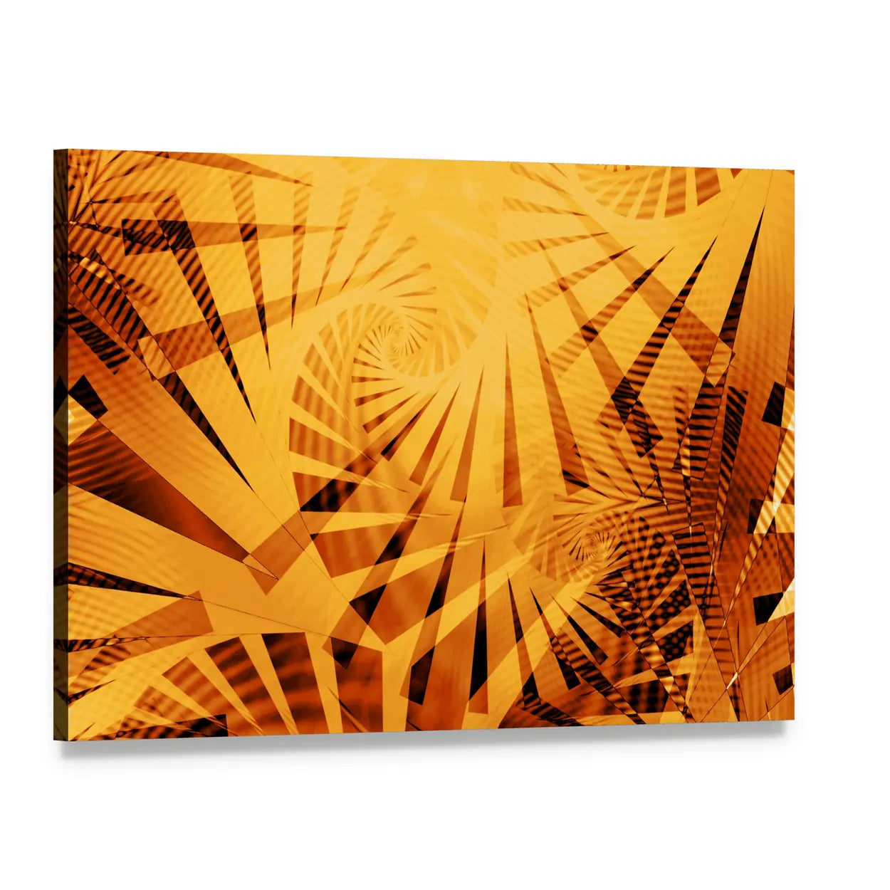 Golden Fractal Spiral Artwork Canvas Wall Art, single panel gallery wrapped canvas, angled product view