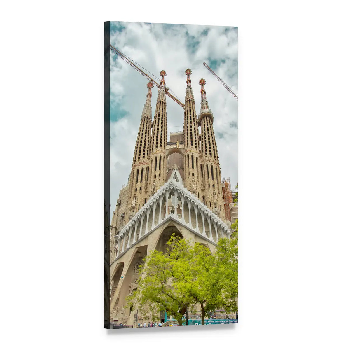 Sagrada Família Passion Facade and Spires Vertical Canvas Wall Art, 1 panel 1 Vertical layout gallery wrapped canvas set, angled product view