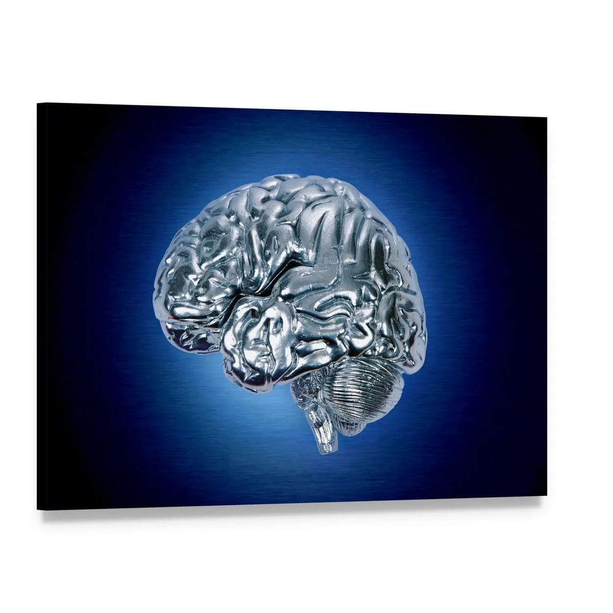 Chrome Brain Profile Canvas Wall Art, single panel gallery wrapped canvas, angled product view