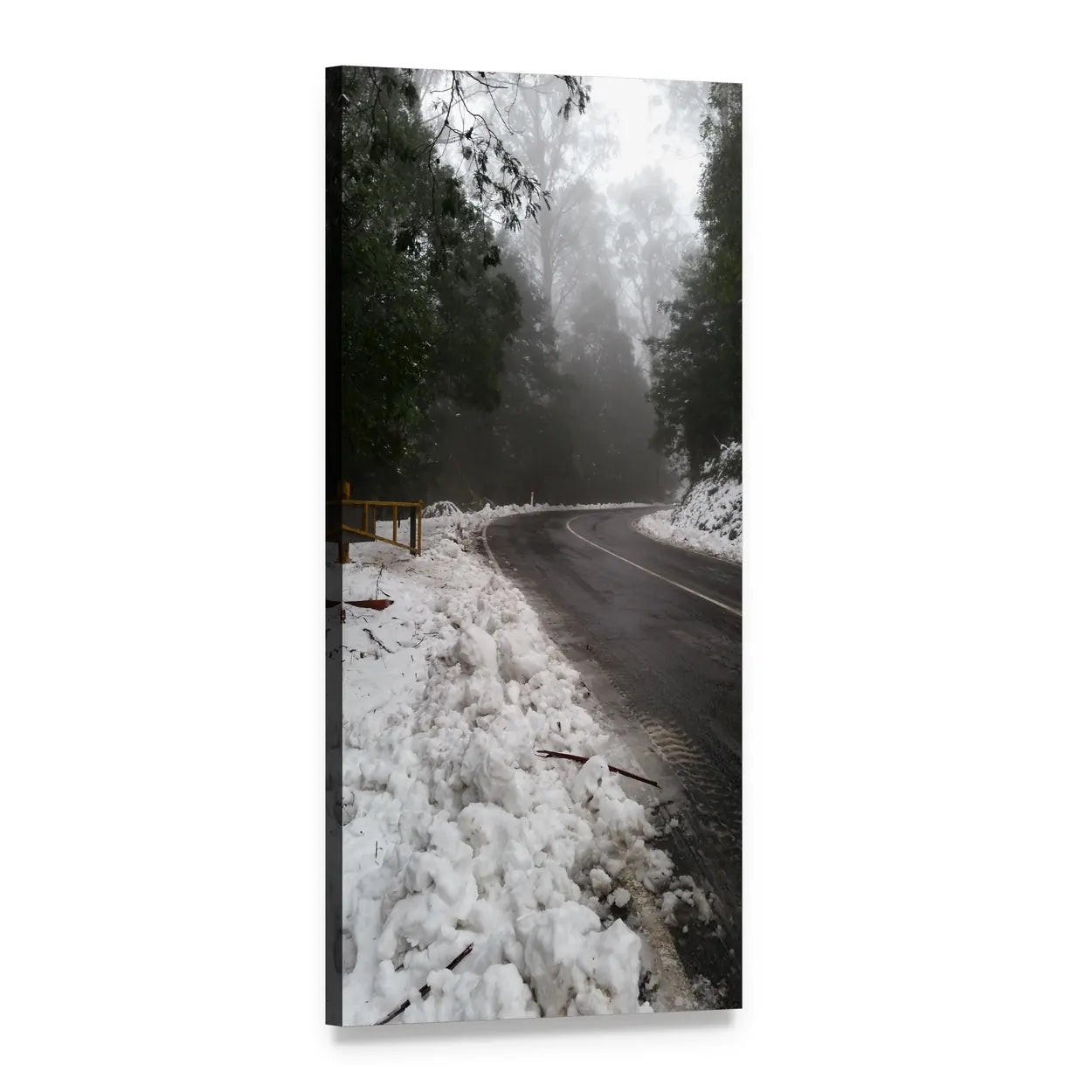 Foggy Winter Road Vertical Canvas Wall Art, 1 panel 1 Vertical layout gallery wrapped canvas set, angled product view